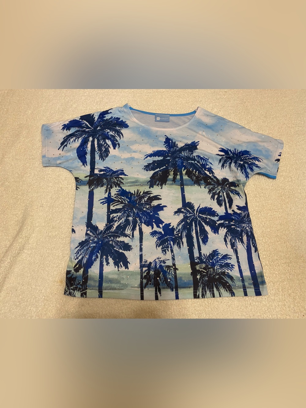 Koret Y2K Blue Palm-Print Short Sleeve Tee